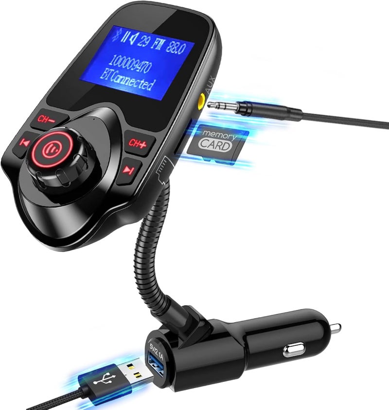 ONN Upgraded 2025 Bluetooth Car FM Transmitter, 1.44” LCD Display, Flexible Gooseneck, Hands-Free Calling, Dual USB Fast Charger, AUX & Micro SD Support for Cars, SUVs & Trucks - Image 2